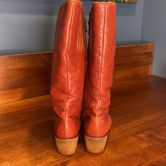Eddie Bauer Vintage leather shearling winter tall boots wedge heel Sz 9 Rust - Picture 4 of 17